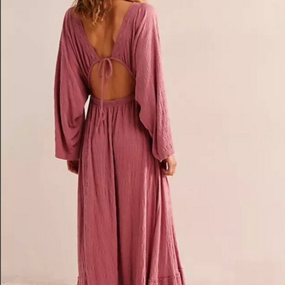 Free People Eliza Maxi Crochet Lace Backless Phantom Mauve Tie Dress S - Picture 2 of 2